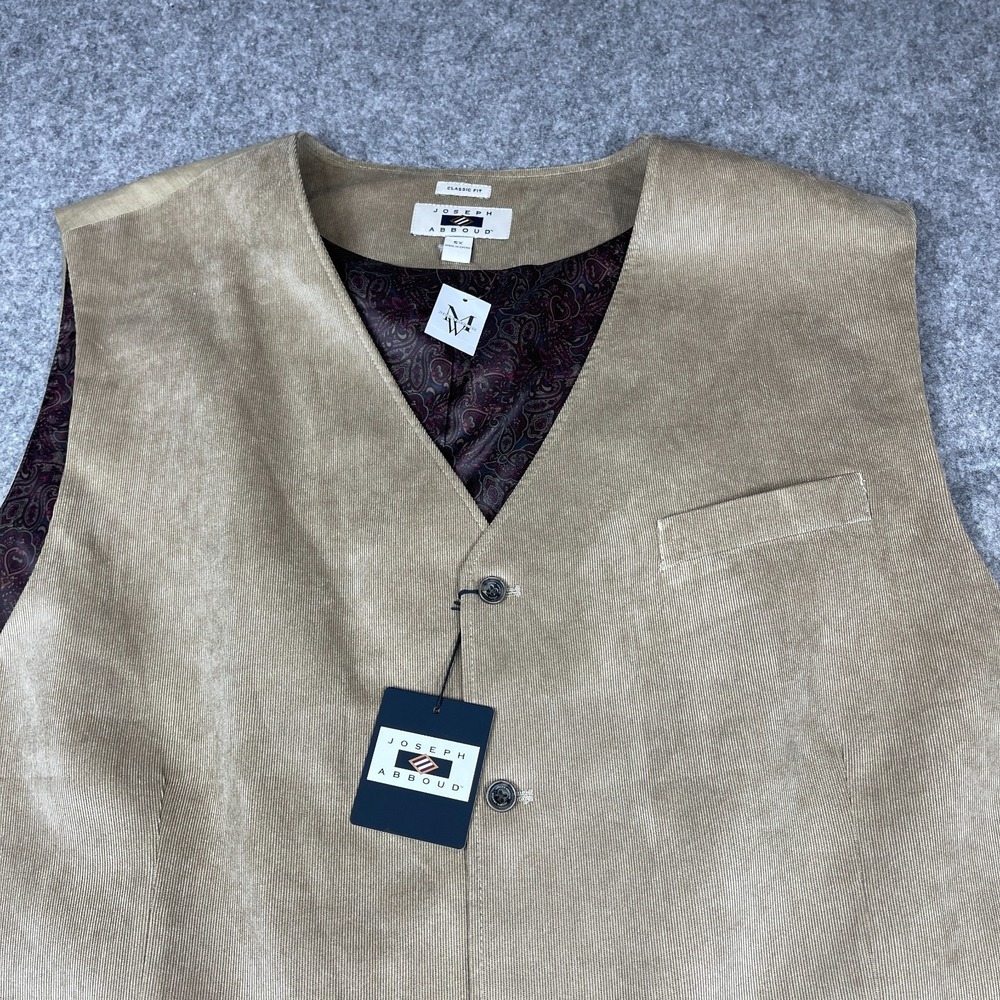 Joseph Abboud Vest Men 5XL Beige Paisley Lined Corduroy Pockets Dad Classic NEW - Picture 2 of 16
